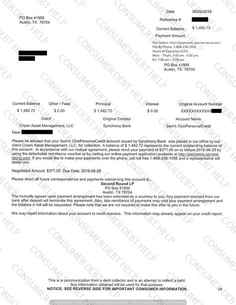 Settlement Letter From Sams Club Synchrony Bank Consumer Debt Help