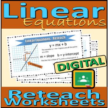 Linear Equations Digital Reteach Worksheets By Rethink Math Teacher