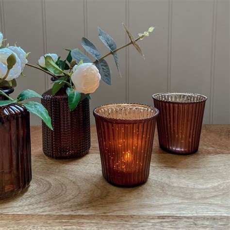 Bronze Ribbed Tea Light Holder Burrowandnest