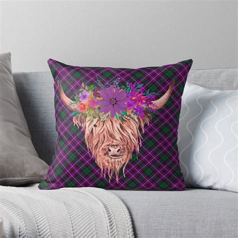 Scottish Highland Cow Tartan Braveheart Throw Pillow For Sale By