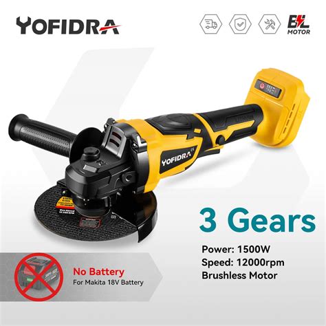 Yofidra 125mm M14 Brushless Angle Grinder 12000Rpm 3 Gears Cordless