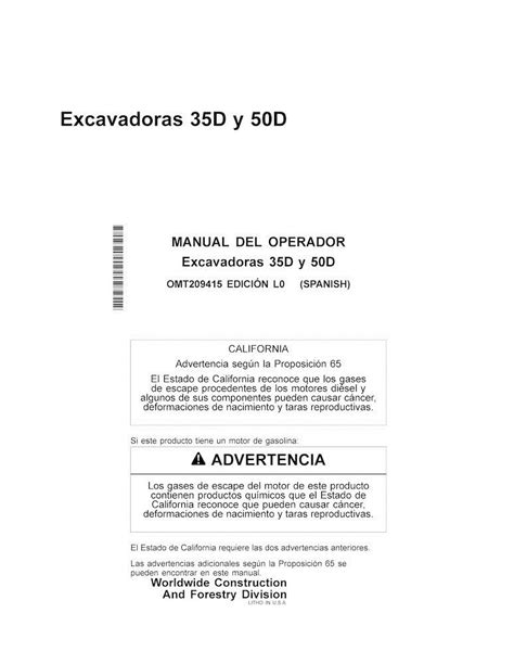 John Deere 35d 50d Excavadora Manual Del Operador Pdf Es