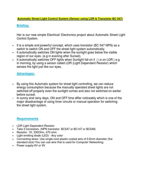 Automatic Street Light Control System | PDF | Electrodynamics | Applied ...