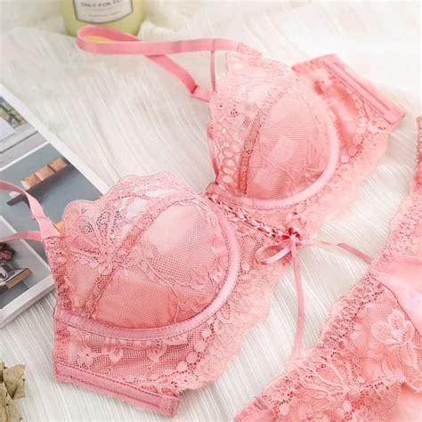 Conjunto De Sujetador Y Bragas De Encaje Ultrafino Rosa Para Mujer