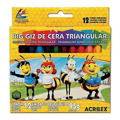 Giz De Cera Jumbo Triangular 12 Cores ACRILEX Bliss Papelaria