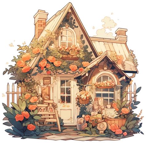 Cozy Cottage With Flowers In Rustic And Cottagecore Style Sticker In