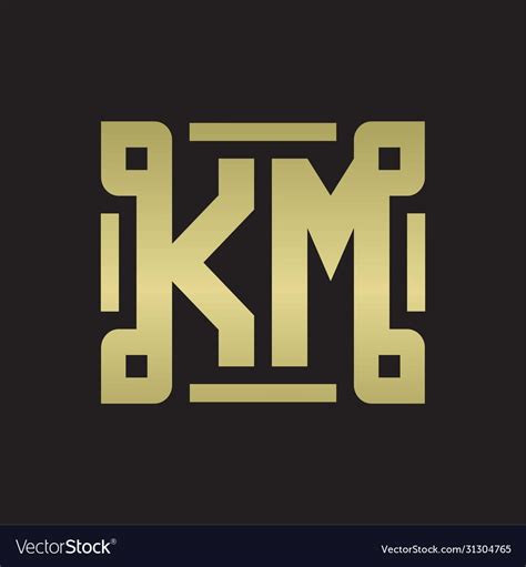 Km Logo Monogram With Piece Line Art Design Vector Image