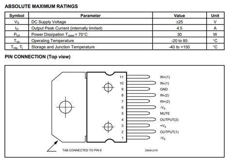 TDA7265 Audio Amplifier Datasheet Pinout Features