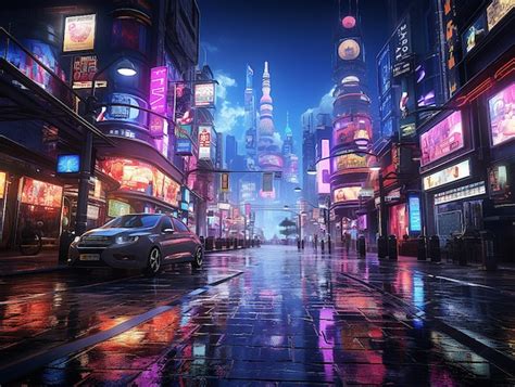 Premium Photo Futuristic Cityscape Nighttime Billboards And Neon