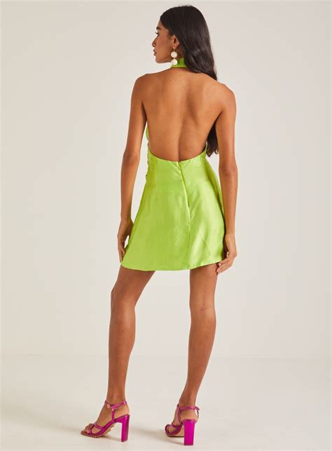 Vestido Frente Nica Transpassado Acetinado Verde Colcci