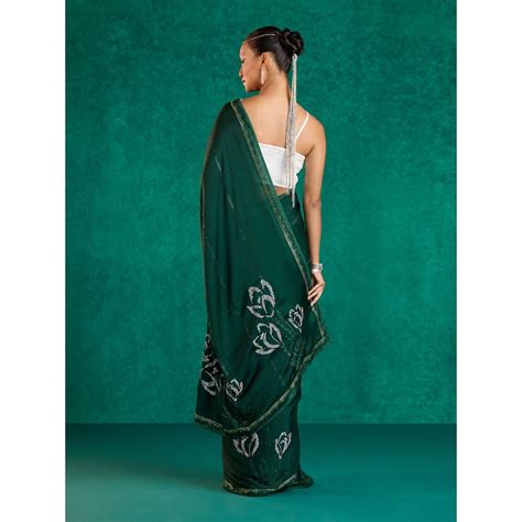 Gajra Gang By Nykaa Beauty Green Zircon Crystals Soft Flowy Saree