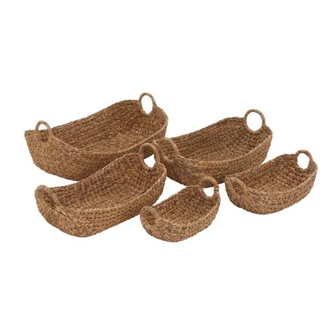 Litton Lane Seagrass Handmade Storage Basket With Metal Handles Set Of 5 48966 The Home Depot