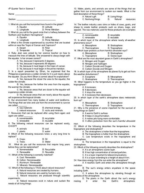 4th Quarter Sci 7 Pdf Atmosphere Of Earth Atmosphere