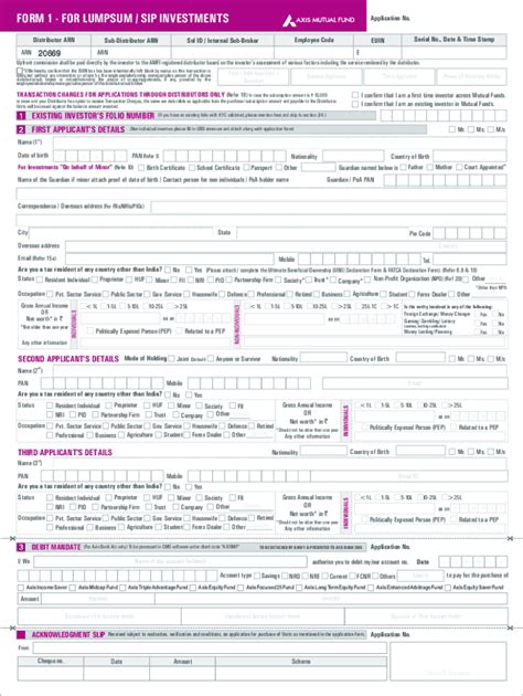 Fillable Online Fillable Online FORM 1 FOR LUMPSUM SIP Fax Email