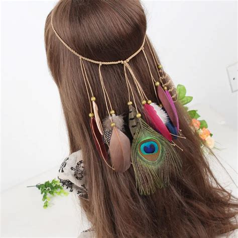 Indian Women Peacock Feather Hair Accessories Bohemian Ethnic Hippie