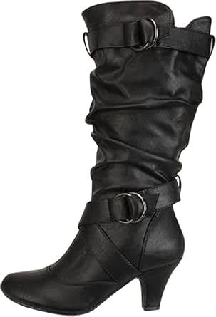 Kniehohe Stiefel Damen Mit Absatz Trichterabsatz Winterstiefel Elegant