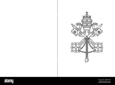 Vatican City Flag Thin Black Vector Outline Wireframe Isolated On