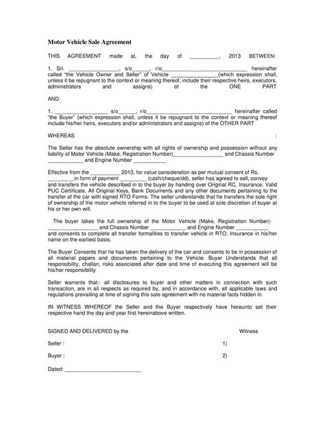 Vehicle Purchase Agreement Template