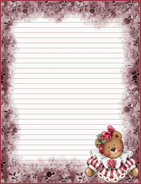 A Teddy Bear With Roses On Its Head Is Sitting In Front Of A Blank Paper