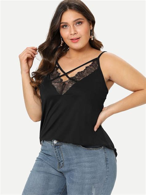 Plus Lace Panel Criss Cross Cami Top Criss Cross Cami Top Cami Tops Curvy Tops