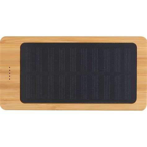 Solar Powerbank Aus Bambus Mit 8 000 MAh Beige Bedruckt Als