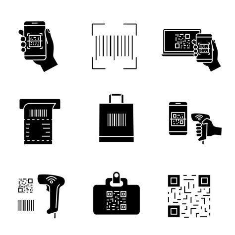 Barcodes Glyph Icons Set Smartphone Barcode Scanning App Linear Code