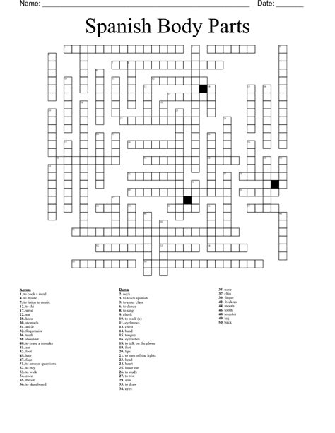 Spanish Body Parts Crossword WordMint