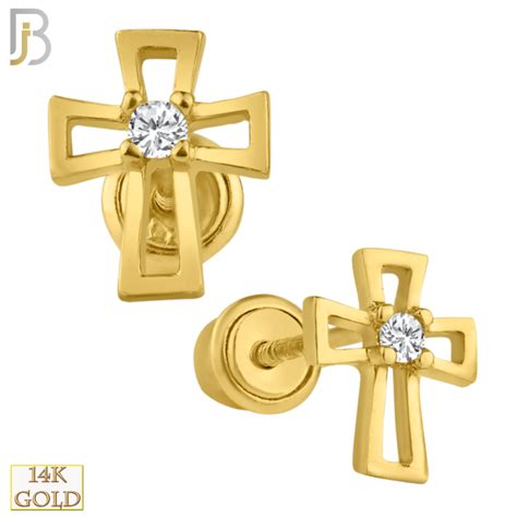 K Yellow Gold Push Back Stud Earrings Casting Prong Setting With