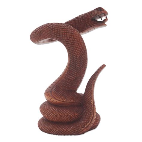 Detailed Wood Snake Sculpture from Bali - Advancing Snake | NOVICA