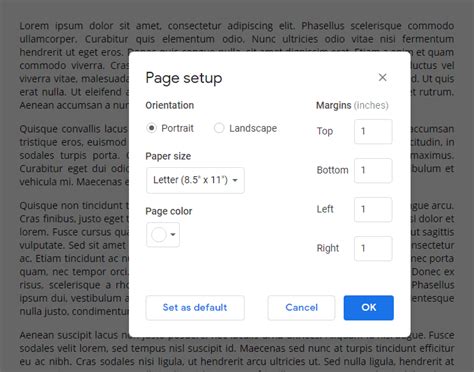 Cambiar a orientación horizontal en Google Docs