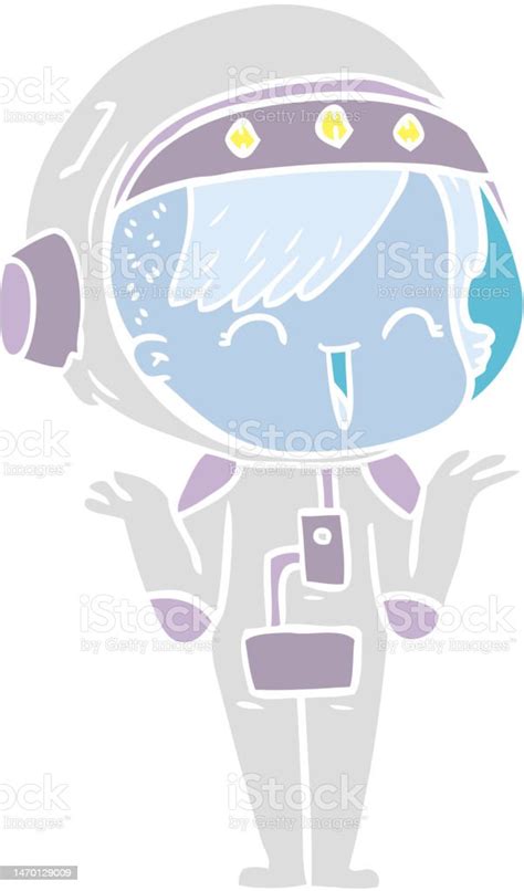 Happy Flat Color Style Cartoon Space Girl Shrugging Shoulders Stock Illustration Download