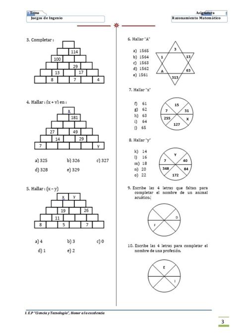 Razonamiento Faciles Juegos Matematicos Para Imprimir Fichas