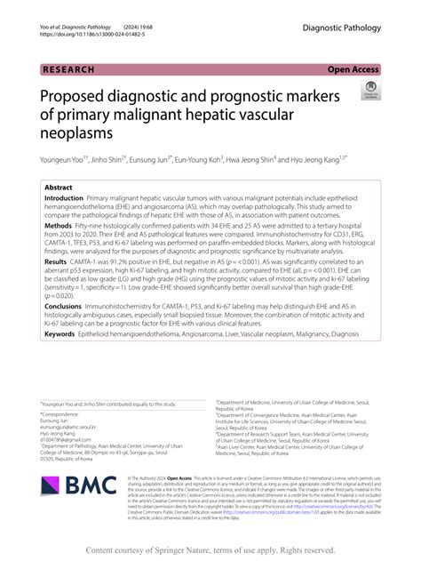 Pdf Proposed Diagnostic And Prognostic Markers Of Primary Malignant