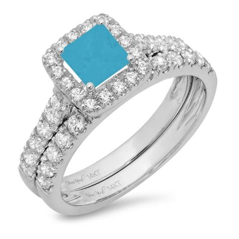 Clara Pucci 18k White Gold Princess Cut 0 75ct Simulated Turquoise