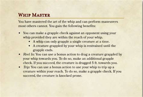 Dandd 5e Whip Master Feat Dnd Feats Dnd 5e Homebrew Dungeons And