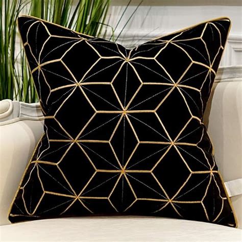 Avigers 18 X 18 Inches Black Gold Plaid Cushion Case Luxury European Throw Pillow