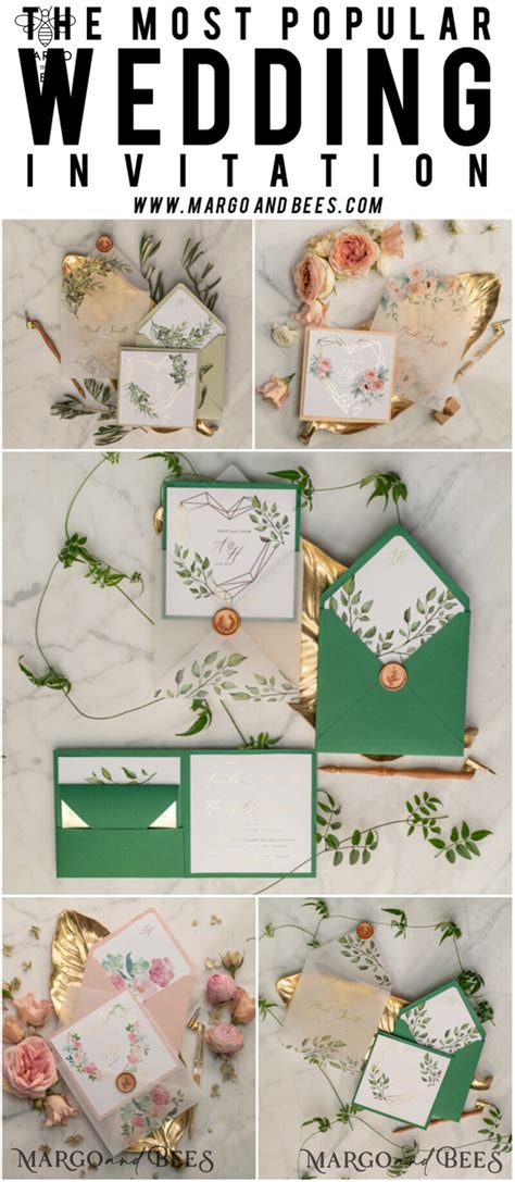 Luxury Gold Foil Wedding Invitations Glamour Greenery Meets Elegant Pocketfold And Geometric