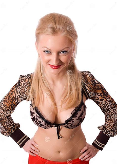 Sexy Geïsoleerde Blonde Met Grote Borst Stock Afbeelding Image Of