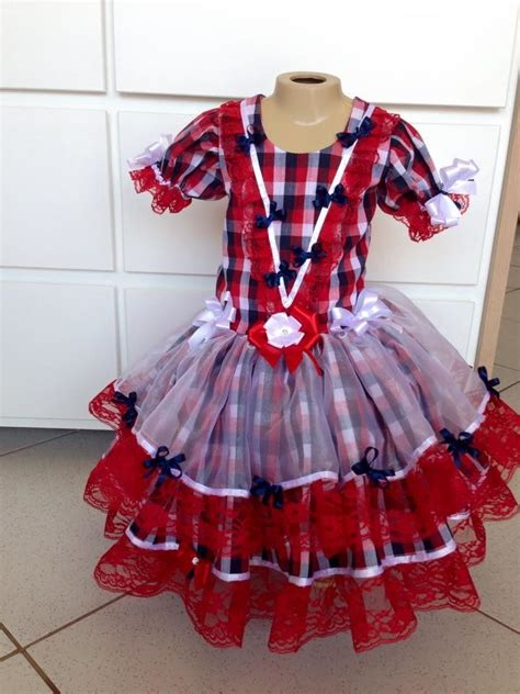 VESTIDO JUNINO CAIPIRA XADREZ VERMELHO ORGANZA INFANTIL LUXO No Elo7