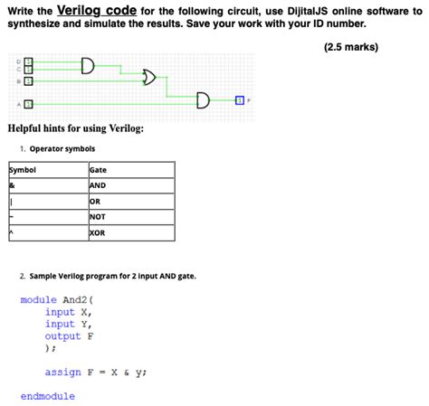 Solved Write The Verilog Code For The Following Circuit Use Chegg