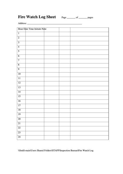 Template Free Printable Fire Watch Log Sheet At Ideatemplates