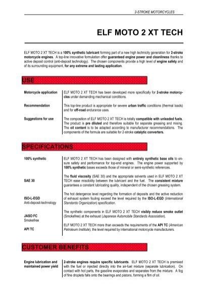 ELF MOTO 2 XT TECH PEAK OIL