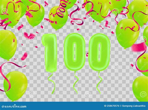 Greeting Card Happy Birthday Number 100 In Fun Art Style With Balloons