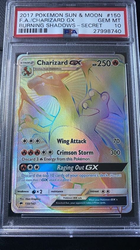 Mavin PSA 10 Charizard GX Secret Rainbow Rare Burning Shadows Pokemon