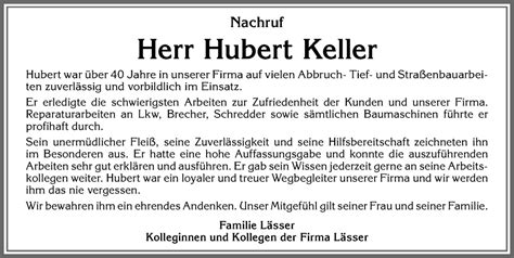 Traueranzeigen Von Hubert Keller Augsburger Allgemeine Zeitung