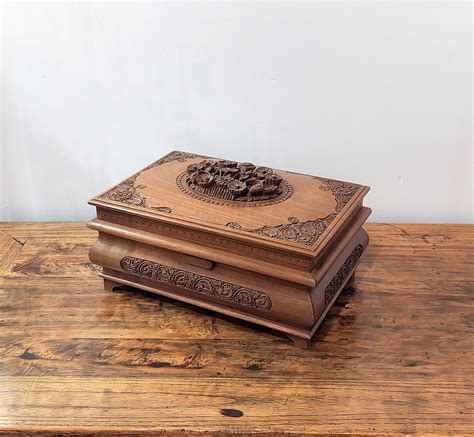 Kashmiri Walnut Wood Box Carvings Curios Collection Drift Treasure