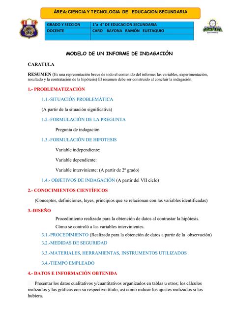 MODELO DE INFORME DE INDAGACION CIENTIFICA Docx