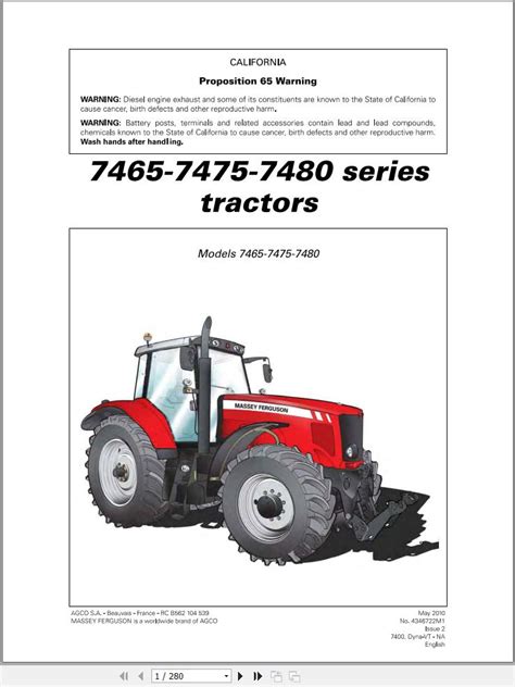 Massey Ferguson Tractor 7465 7475 7480 Operator Manual Auto Repair