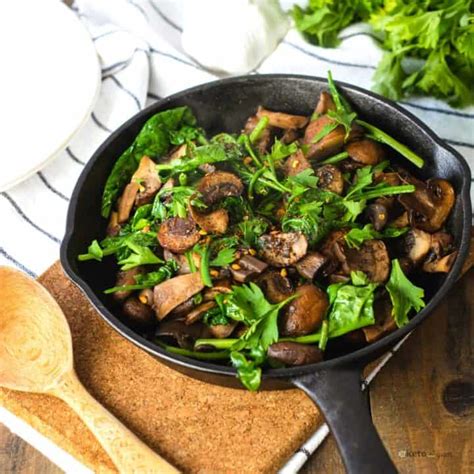 Sauteed Spinach And Mushrooms In Garlic Butter