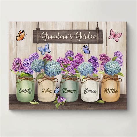 Grandma Garden Gift | Grandkids Names On Canvas | Custom Birth Flower ...